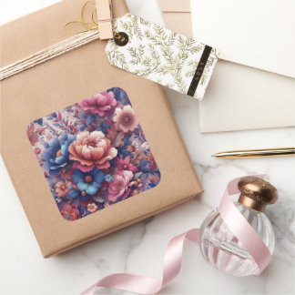 Colourful flowers square sticker