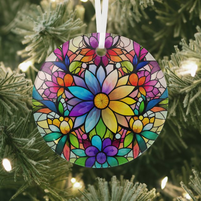 Colourful Flowers Stained Glass Tree Decoration (Insitu)