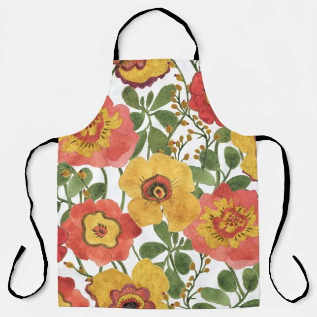 Colourful flowers: summer watercolor pattern. apron (Front)