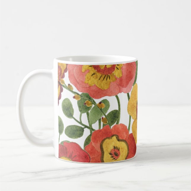 Colourful flowers: summer watercolor pattern. coffee mug (Left)