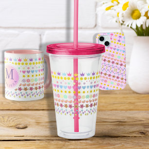 Colourful Flowers Sun & Hearts Pattern, Pink Flora Acrylic Tumbler