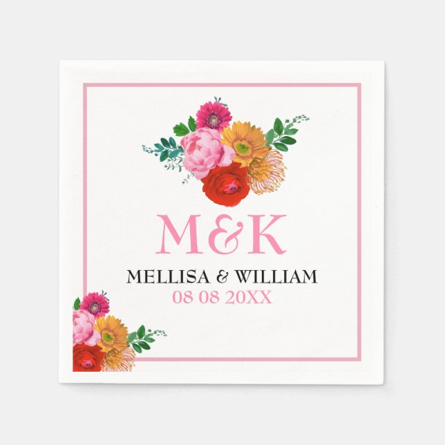 Colourful Flowers Trendy Watercolors Wedding Desig Napkin (Front)
