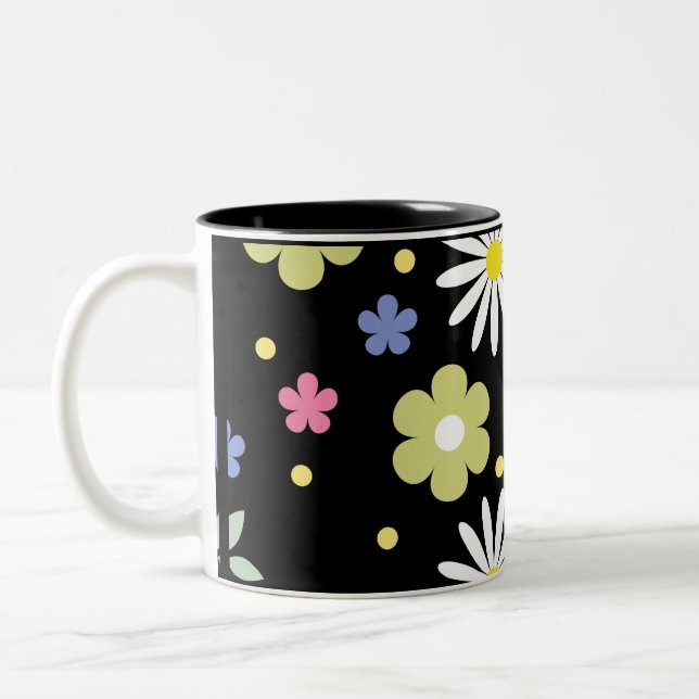 Colourful Flowers  Two-Tone Coffee Mug (Left)