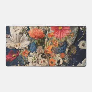 Colourful Flowers Under Full Moon Desk Mat