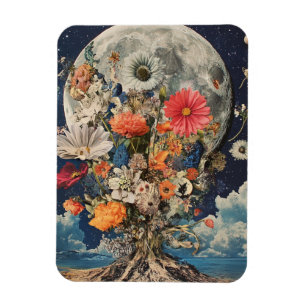 Colourful Flowers Under Full Moon Magnet