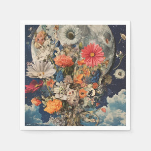Colourful Flowers Under Full Moon Napkin