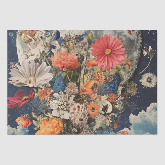 Colourful Flowers Under Full Moon Tissue Paper (Front)