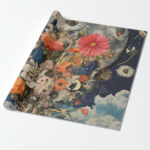 Colourful Flowers Under Full Moon Wrapping Paper