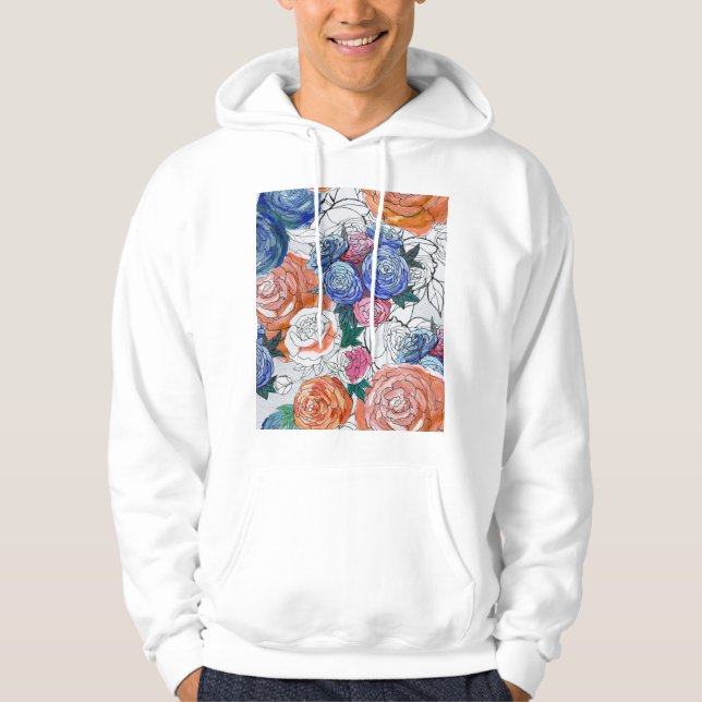 Colourful Flowers: Vibrant Seamless Pattern Hoodie (Front)