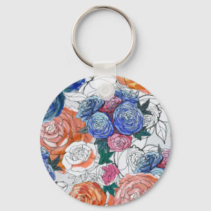 Colourful Flowers: Vibrant Seamless Pattern Key Ring