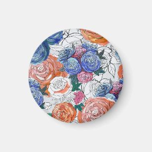 Colourful Flowers: Vibrant Seamless Pattern Magnet