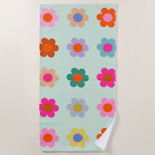 Colourful Flowers Vintage Floral Beach Towel (Front)