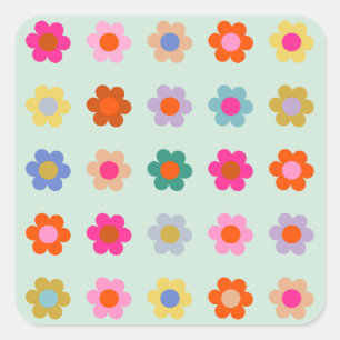 Colourful Flowers Vintage Floral Square Sticker