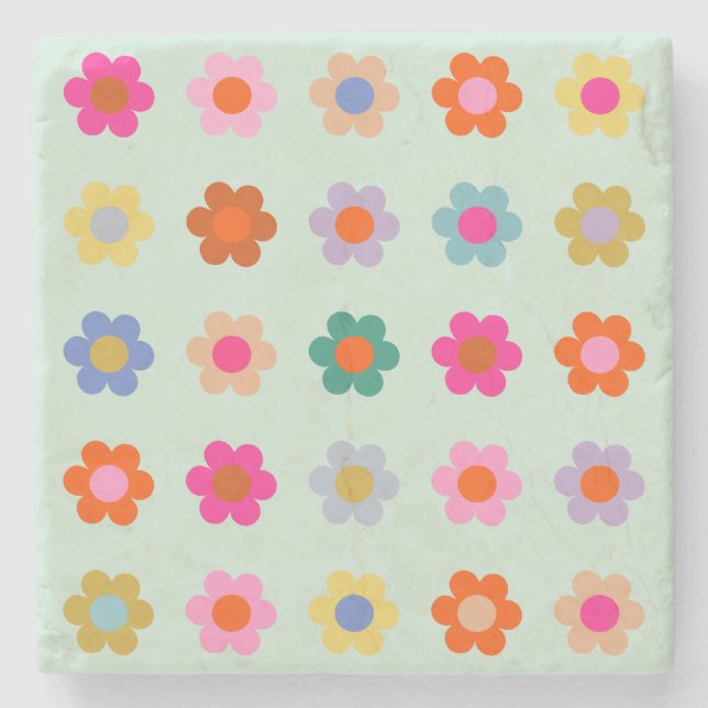 Colourful Flowers Vintage Floral Stone Coaster (Front)