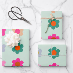 Colourful Flowers Vintage Floral Wrapping Paper Sheet