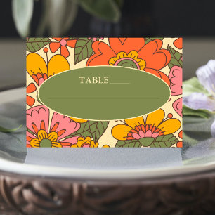 Colourful Flowers Vintage Retro Wedding Place Card