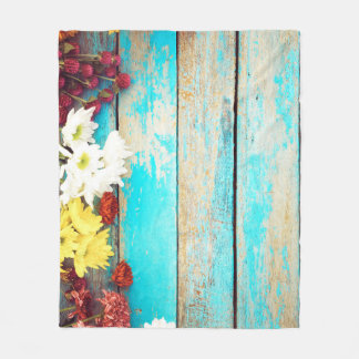 Colourful flowers, vintage wooden border. fleece blanket