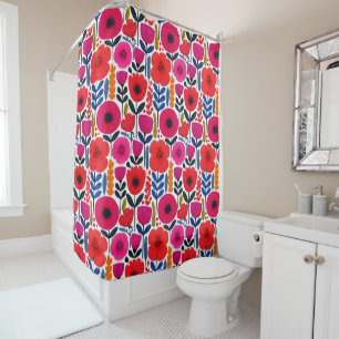 Colourful Flowers Watercolor Boho Botanical Shower Curtain
