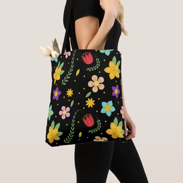 Colourful Flowers Watercolor Cute     Tote Bag (Close Up)
