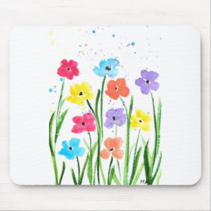 Colourful flowers watercolour Floral Nature chic Mouse Mat