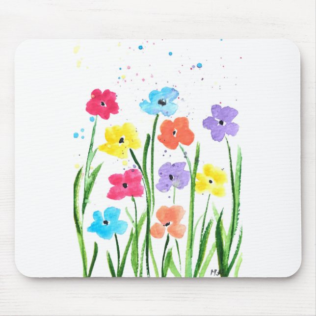 Colourful flowers watercolour Floral Nature chic Mouse Mat (Front)