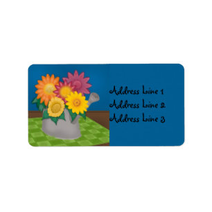 Colourful Flowers Watering Can Blue Address Label