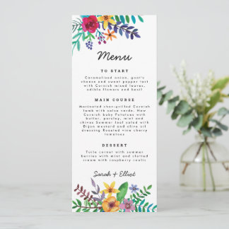 Colourful Flowers Wedding Flat Menu