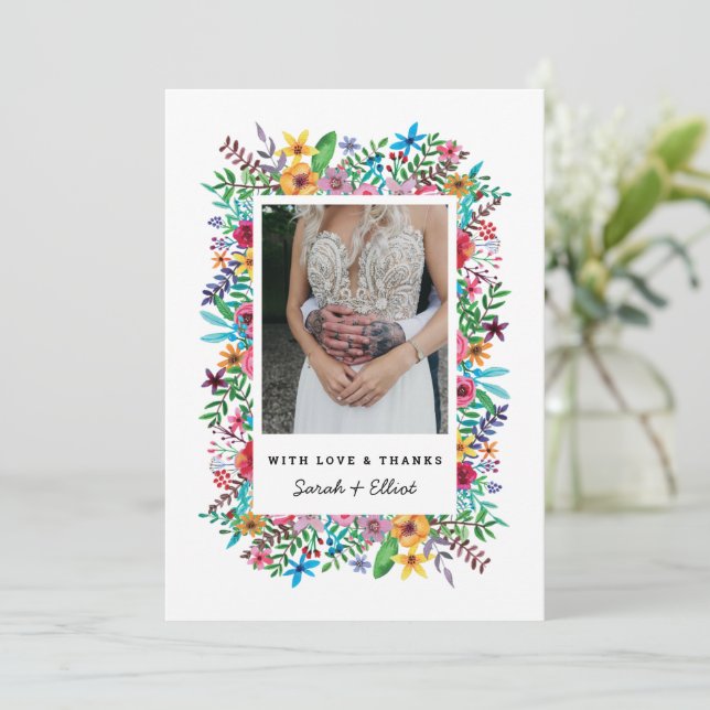 Colourful Flowers Wedding Flat Thank You Card (Standing Front)