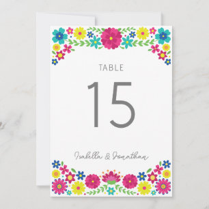 Colourful Flowers wedding TABLE NUMBER