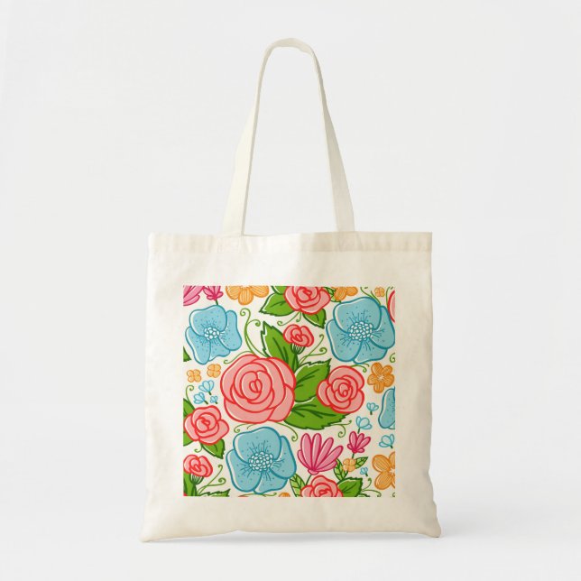 Colourful Flowers White Background Tote Bag (Front)
