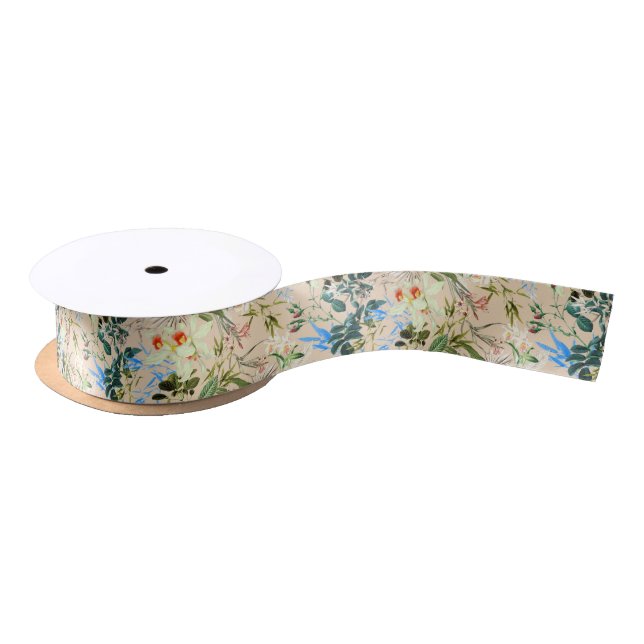 Colourful Flowers, Wild Flowers, Hibiscus, Orchid Satin Ribbon (Spool)