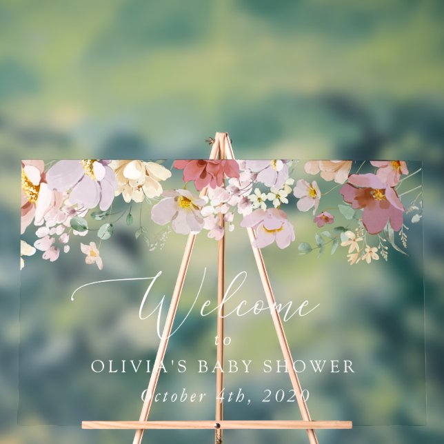 Colourful Flowers, Wildflowers, Baby Shower Welcom Acrylic Sign (Neutral)