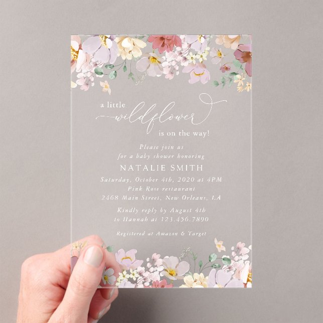 Colourful Flowers, Wildflowers, Boho, Baby Shower Acrylic Invitations (Insitu (Handheld))