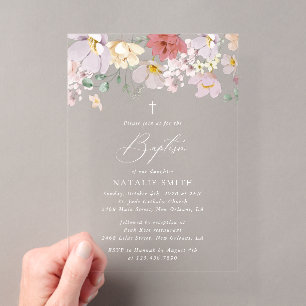 Colourful Flowers, Wildflowers, Boho, Baptism Acrylic Invitations