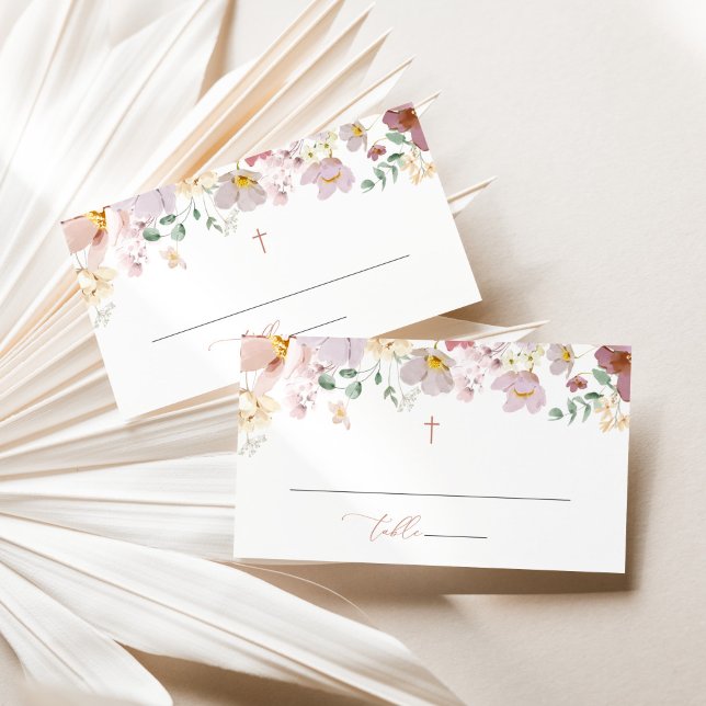 Colourful Flowers, Wildflowers, Boho, Baptism Place Card (Creator Uploaded)