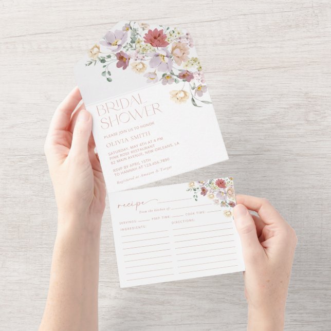 Colourful Flowers, Wildflowers, Boho, Bridal Showe All In One Invitation (Tearaway)