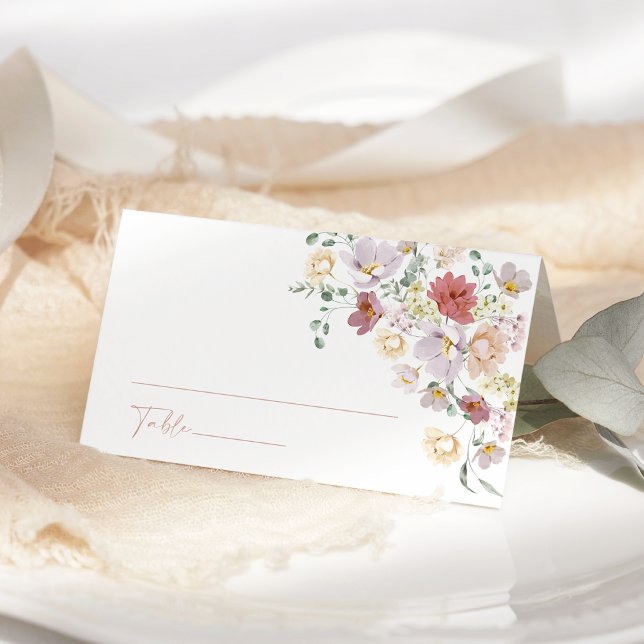 Colourful Flowers, Wildflowers, Boho, Bridal Showe Place Card (Creator Uploaded)