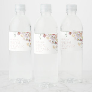 Colourful Flowers, Wildflowers, Boho, Bridal Showe Water Bottle Label