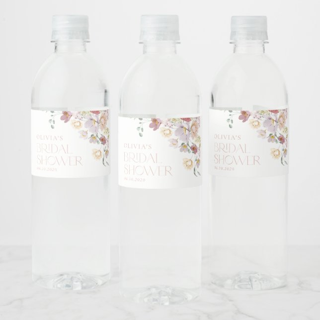 Colourful Flowers, Wildflowers, Boho, Bridal Showe Water Bottle Label (Bottles)