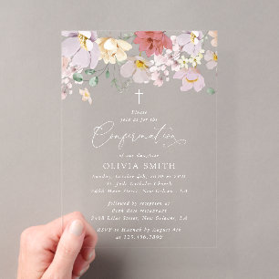 Colourful Flowers, Wildflowers, Boho, Confirmation Acrylic Invitations