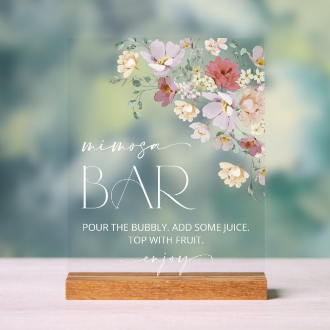 Colourful Flowers, Wildflowers, Boho, Mimosa Bar Acrylic Sign (Neutral)
