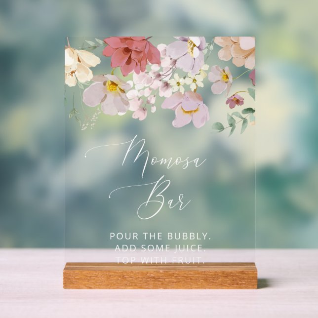 Colourful Flowers, Wildflowers, Boho, Momosa Bar Acrylic Sign (Neutral)