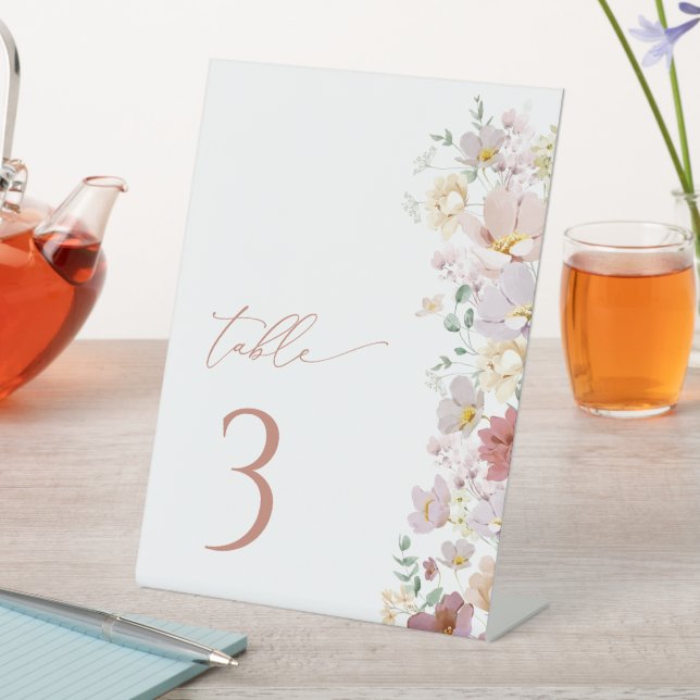 Colourful Flowers, Wildflowers, Boho, Table Number Pedestal Sign (In SItu)
