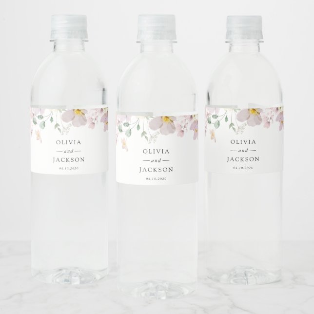 Colourful Flowers, Wildflowers, Boho, Wedding Water Bottle Label (Bottles)