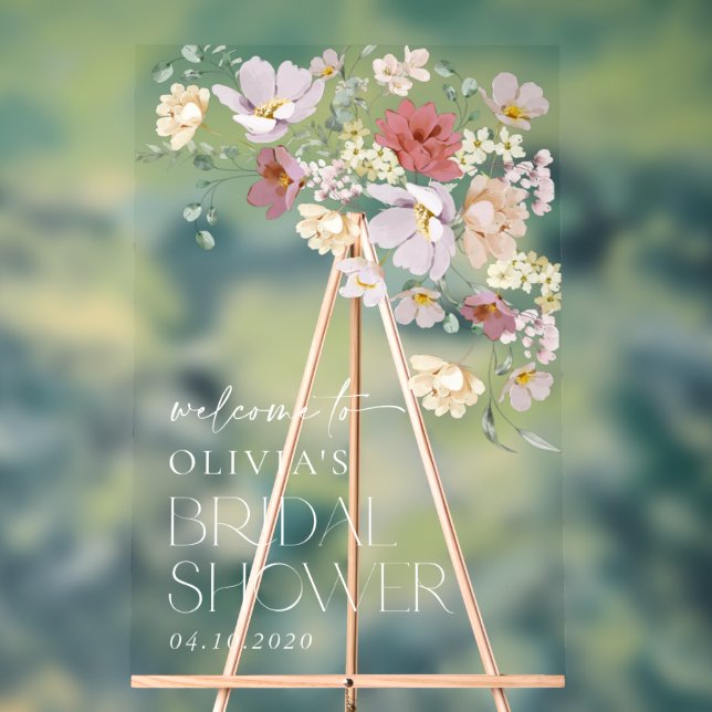 Colourful Flowers, Wildflowers, Bridal Welcome Acrylic Sign (Neutral)