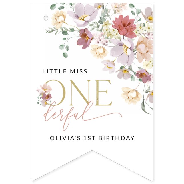 Colourful Flowers, Wildflowers, First Birthday Bunting (First Flag)