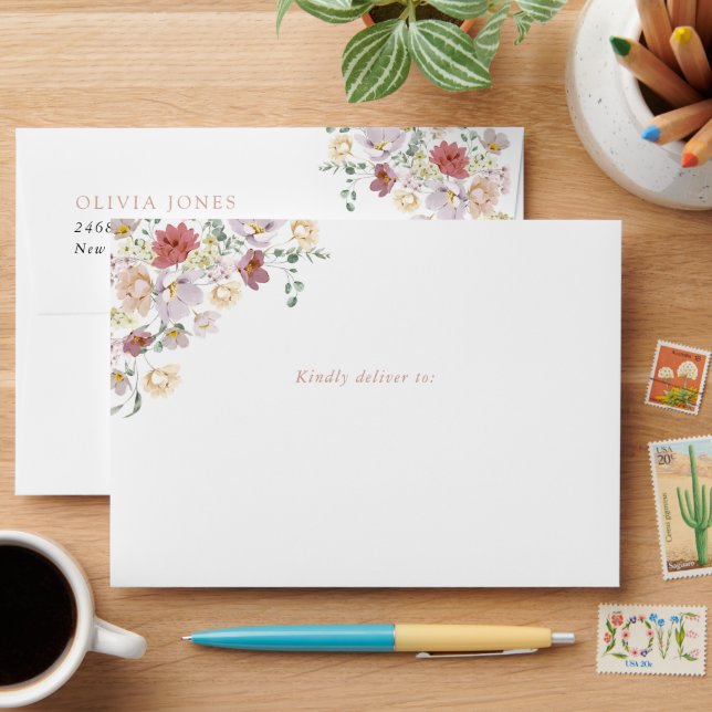 Colourful Flowers, Wildflowers, First Birthday Envelope (Desk)