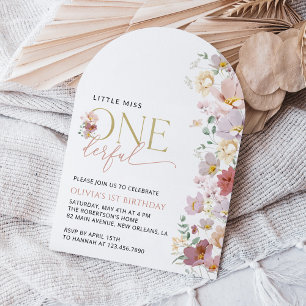 Colourful Flowers, Wildflowers, First Birthday Invitation