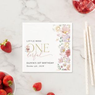 Colourful Flowers, Wildflowers, First Birthday Napkin