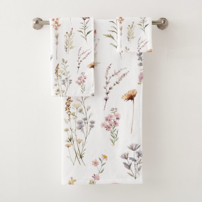 Colourful Flowers, Wildflowers, Garden Flowers Bath Towel Set (Insitu)